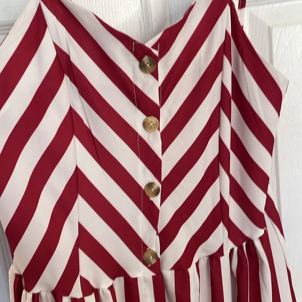 ZARA ZAFUL RED & WHITE STRIPE SPAGHETTI STRAP LONGER DRESS SIZE MEDIUM or 6